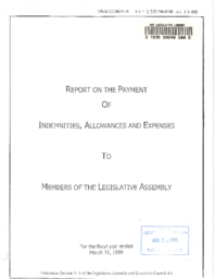 66-13(7) - Report on the Payment of Indemnities, Allowances and Expenses to Members of the Legislative Assembly for the Fiscal Year Ended March 31, 1999