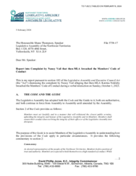 07-20(1) - Report from Investigation. File No. 5758-17, Report into complaint by Nancy Vail that then-MLA breached the Members' code of conduct 