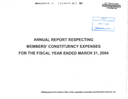 056-15(3) - Annual Report Respecting Members' Constituency Expenses for the Fiscal Year Ended March 31, 2004