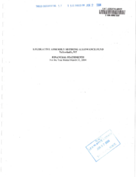 057-15(3) - Legislative Assembly Retiring Allowance Fund - Yellowknife, NT, Financial Statements for the Year Ended March 31, 2004