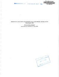 057-15(3) - Fonds d'allocation de retraite de l'assemblee legislative - Yellowknife, TNO, Etats financiers pour l'exercice termine le 31 mars 2004