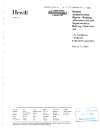 064-15(3) - Pension Administration Report-Retiring Allowances Act and Supplementary Retiring Allowances Act, The Northwest Territories Legislative Assembly, March 31, 2004