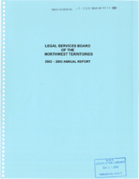 073-15(3) - Legal Services Board of the Northwest Territories 2002-2003 Annual Report