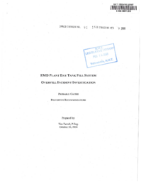 091-15(3) - EMD Plant Day Tank Fill System Overfill Incident Investigation, October 26, 2004