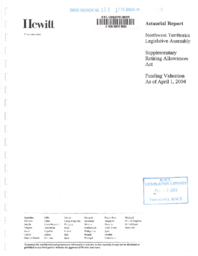 113-15(3) - Actuarial Report to the Legislative Assembly's Board of Management on the Funding Valuation as of April 1, 2004, of the Supplementary Retiring Allowances Act