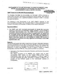 124-15(3) - Government of The NWT Response to Committee Report 7-15 (3) Report on The Review of the Information and Privacy Commissioner's Annual Report 2002-2003