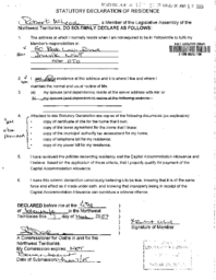 127-15(3) - Statutory Declaration of Residence Dated March 7, 2005, for Mr. Robert McLeod, Member for Inuvik Twin Lakes