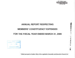 027-15(5) - Annual Report Respecting Members' Constituency Expenses for the Fiscal Year Ending March 31st, 2006