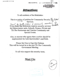 043-15(3) - Petition to the Tlicho Community Government Regarding Security Services for the Residents of Behchoko