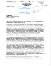 060-15(5) - Letter to All Members from Yellowknife Resident Craig Yeo Regarding Territorial Electoral Districts