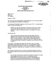 062-15(5) - Letter from the Yellowknife Inuit Katujjiqatigiit Regarding Premier's Comments on Teacher Assault Suit