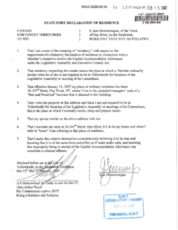 095-15(5) - Statutory Declaration of Residence for Jane Groenewegen, Member for Hay River South