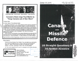 082-15(3) - Canada and Missile Defence: 10 Straight Questions and 10 Honest Answers