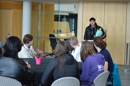 Leonard Beaulieu (Youth Parliamentarian MLA Tu Nedhé-Wiilideh) addressing the reception crowd in the Legislative Assembly's Great Hall.