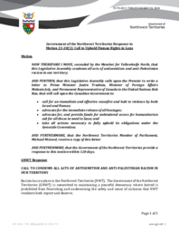 0070-20(1) - Government of the Northwest Territories response to Motion 23-20(1) : call to uphold human rights in Gaza