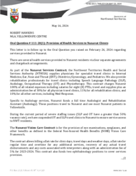 0082-20(1) - Follow-up letter to Oral Question 111-20(1) : provision of health services to Nunavut clients