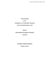 0194-20(1) - Public accounts of the Government of the Northwest Territories for the year ended March 31, 2024 : Section II, non-consolidated financial statements (unaudited)