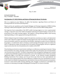 0101-20(1) - Follow-up letter for Oral Question 127-20(1) : policies and future of Housing Northwest Territories