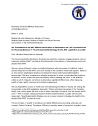 0103-20(1) - Submission of the NWT Medical Association in response to the call for submissions for Restoring Balance : A Fiscal Sustainability Strategy for the 20th Legislative Assembly