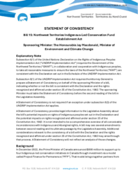 0224-20(1) - Statement of consistency for Bill 15 : Northwest Territories Indigenous-Led Conservation Fund Establishment Act