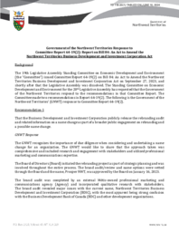 0116-20(1) - Government of the Northwest Territories response to Committee Report 64-19(2) : report on Bill 84 : An Act to Amend the Northwest Territories Business Development and Investment Corporation Act