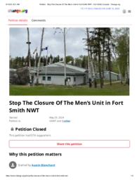 0117-20(1) - Petition to stop the closure of the correctional centre - male unit in Fort Smith