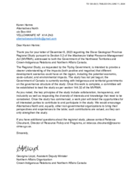 0120-20(1) - Crown-Indigenous Relations and Northern Affairs Canada correspondence regarding the Slave Geological Province regional study. Letter