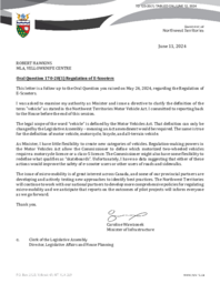 0123-20(1) - Follow-up letter to Oral Question 170-20(1) : regulation of e-scooters