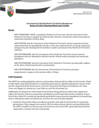 TD 0137-20(1) - Government of the Northwest Territories Response to Motion 29-20(1)