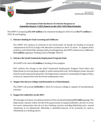 0134-20(1) - Government of the Northwest Territories Response to Committee Report 1-20(1),Report on the 2024-2025 Main Estimates