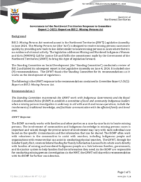 0144-20(1) - Government of the Northwest Territories Response to Committee Report 2-20(1):  Standing Committee on Social Development Report on Bill 2:  Missing Persons Act