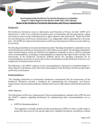 0145-20(1) - Government of the Northwest Territories Response to Committee Report 3-20(1):  Report on the Review of the 2022-2023 Annual Report of the Northwest Territories Information and Privacy Commissioner