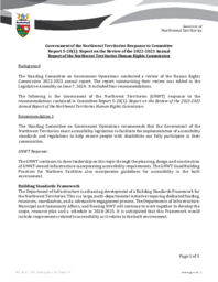 0146-20(1) - Government of the Northwest Territories Response to Committee Report 5-20(1):  Report on the Review of the 2022-2023 Annual Report of the Northwest Territories Human Rights Commission