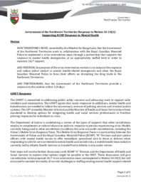 0151-20(1) - Government of the Northwest Territories Response to Motion 34-20(1): Supporting RCMP Response to Mental Health