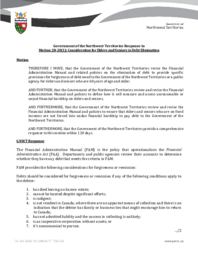 0167-20(1) - Government of the Northwest Territories Response to Motion 28-20(1): Consideration for Elders and Seniors in Debt Elimination