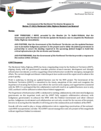 0166-20(1) - Government of the Northwest Territories Response to Motion 37-20(1): Mackenzie Valley Highway Business Case Renewal