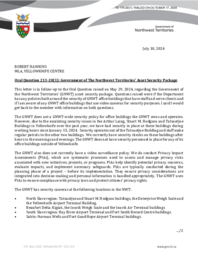 0170-20(1) - Follow-up Letter for Oral Question 213-20(1): Government of the Northwest Territories’ Asset Security Package