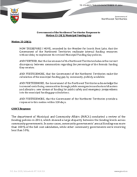 0174-20(1) - Government of the Northwest Territories Response to Motion 33-20(1): Municipal Funding Gap