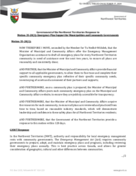 0175-20(1) - Government of the Northwest Territories Response to Motion 35-20(1): Emergency Plan Support for Municipalities and Community Governments