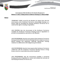 0178-20(1) - Government of the Northwest Territories Response to Motion 21-20(1): Taking Action to Address Housing as a Human Right