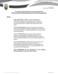 0179-20(1) - Government of the Northwest Territories Response to Motion 30-20(1): Maintaining Northwest Territories’ Housing Stock