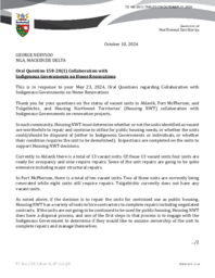 0180-20(1) - Follow-up letter for Oral Question 158-20(1): Collaboration with Indigenous Governments on Home Renovations