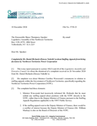 0273-20(1) - Complaint by Mr. Daniel Richards (Deneze Nahehk’o) about Staffing Appeals from hiring decisions by Northwest Territories Power Corporation