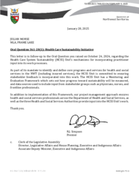 0255-20(1) - Follow-up letter to Oral Question 361-20(1) : health care sustainability initiative