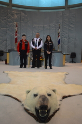 PH 516 - Page Photograph : Member George Nerysoo, MLA for Mackenzie Delta and Pages Elijah Smith and Sandi Dillon