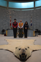 PH 516 - Page Photograph : Speaker Shane Thompson, MLA for Nahendeh and Pages Jaxsin Brian Martineau and Serenity Gargan