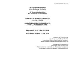 459-18(3) - Summary of Members' Absences for the period February 5, 2019 to May 22, 2019 