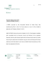 24-17(5) - Extended Adjournment ofhte House to October 16, 2014