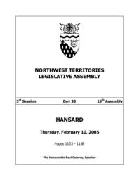 15th Assembly 3rd Session Day 33 - Thursday, February 10, 2005