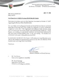 048-18(3) - Follow-Up Letter for Oral Question 6-18(3) Norman Wells Health Centre 